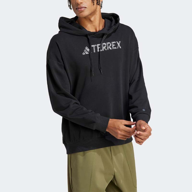 Adidas Mikina s kapucí s potiskem písmen, unisexová, černá HT2113