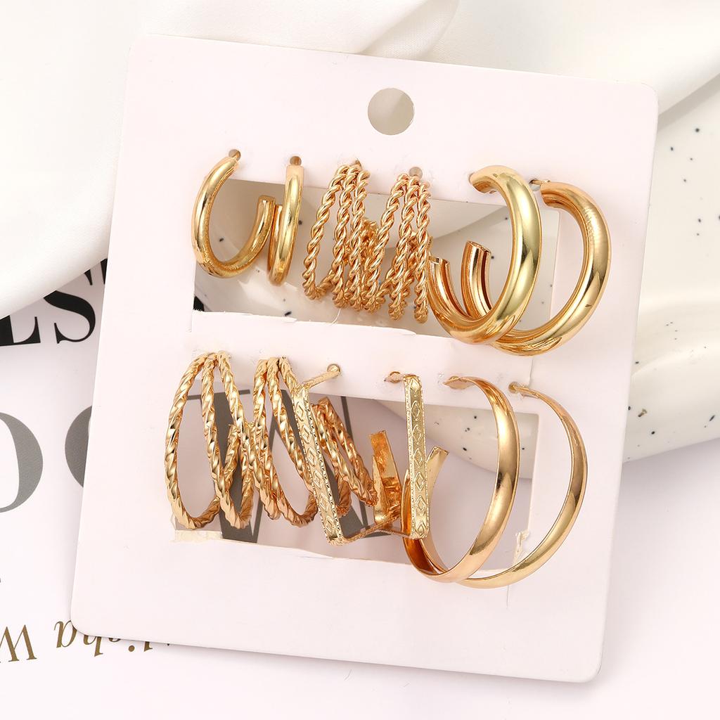 6 Pairs Women Earrings Set Luxury Geometric C-shaped Circle Earrings For Jewelry Gifts