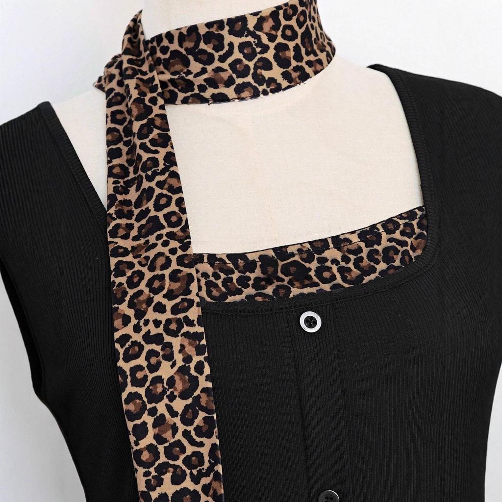 Women's Leopard Print Two-Piece Set: Top with High-Waisted Flare Mini Skirt for Autumn/Winter