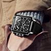 OLEVS Men's Quartz Chronograph Leather Dress Watch Silver Black Waterproof Casual Square Business Date Display