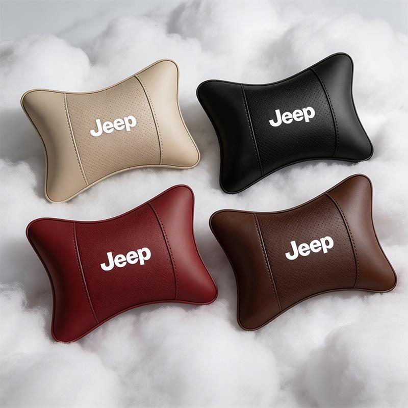 Luxury Leather Car Headrest Neck Pillow Head Support For Jeep Grand Cherokee Wrangler JK Gladiator Compass Renegade Wagoneer AMP1