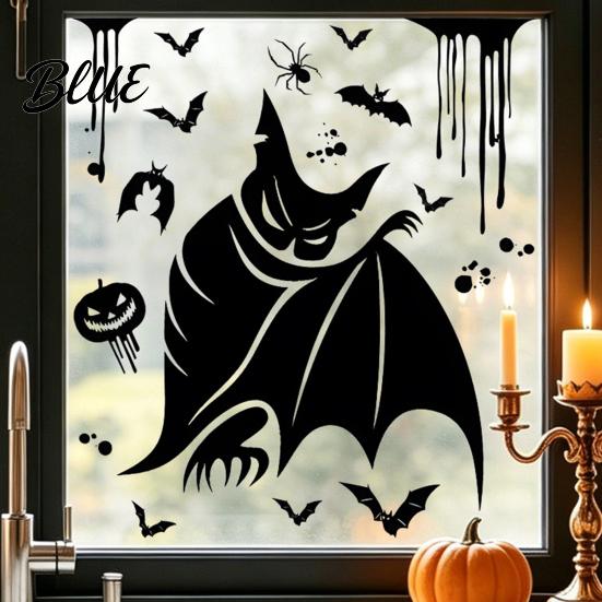 Removable Glass Clings Halloween Static Sticker with Witch/Ghost/Castle/Bat Horror Silhouette Patterns Durable PVC Spooky Shop Window Displays Wall