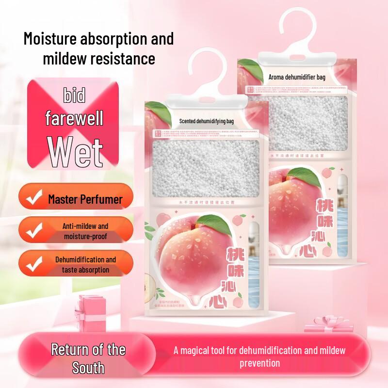 Peach Scented Hanging Dehumidifying Bag - Moisture Absorption & Mold Prevention Desiccant