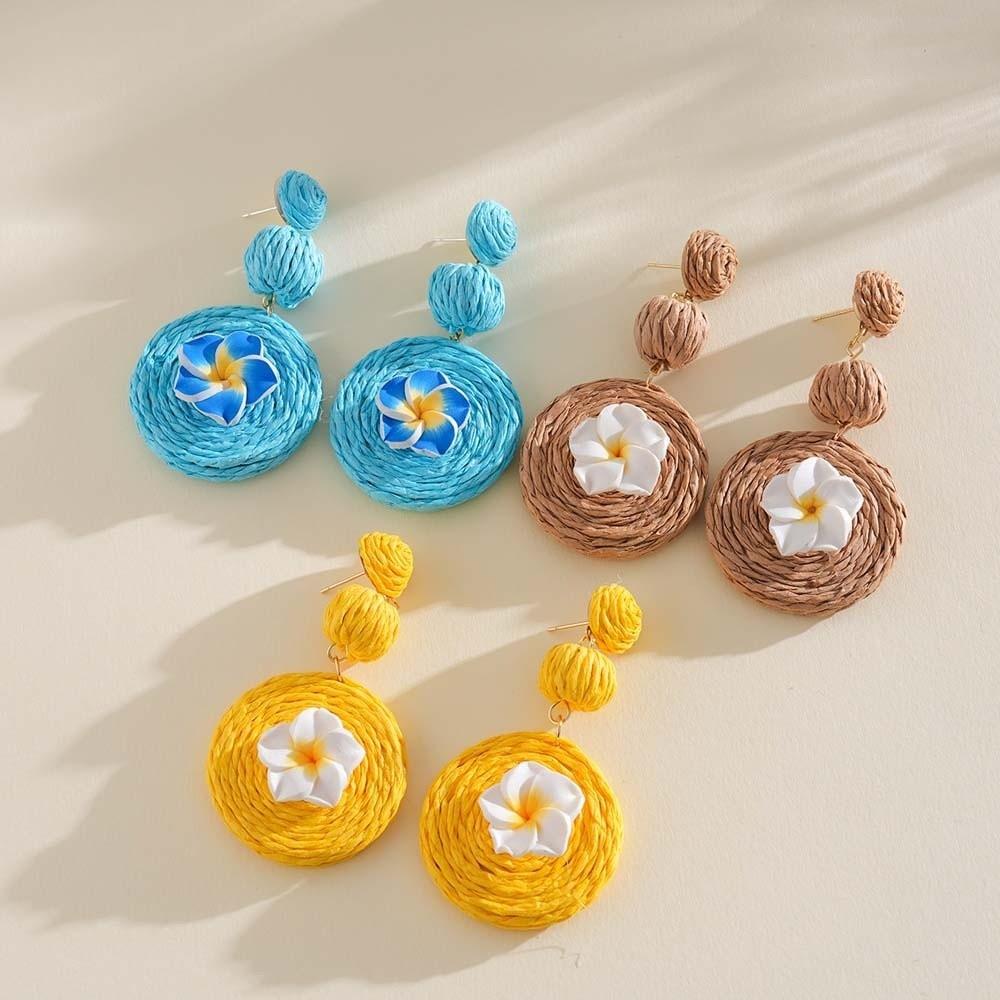 1 Pair Temperament Egg Flower Earrings Ethnic Style Bohemian Style Thai Seaside Eardrops Jewelry Polymer Clay