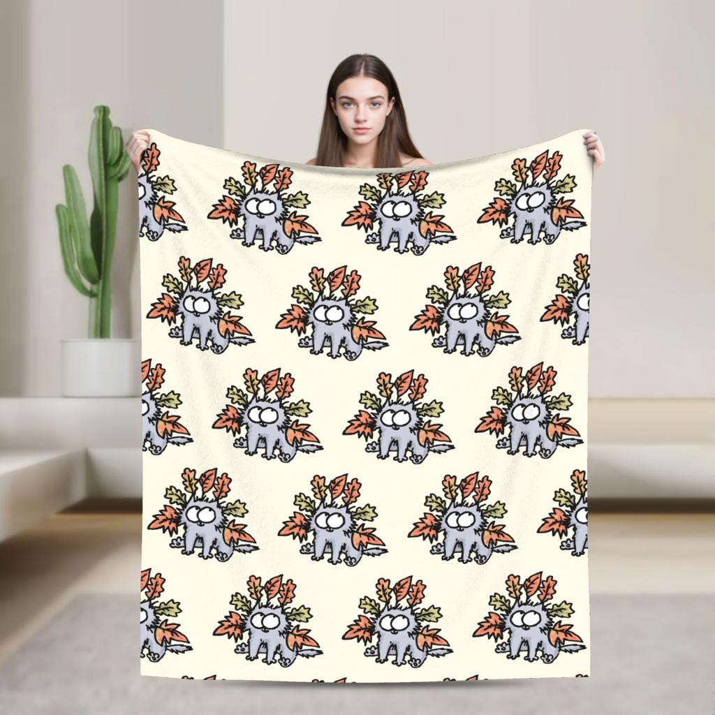 Cartoon Simons Cat Blanket Cute Warm Soft Novelty Plush Throw Blanket For Couch Chair Sofa Bed Airplane Travel Bedspread Bed