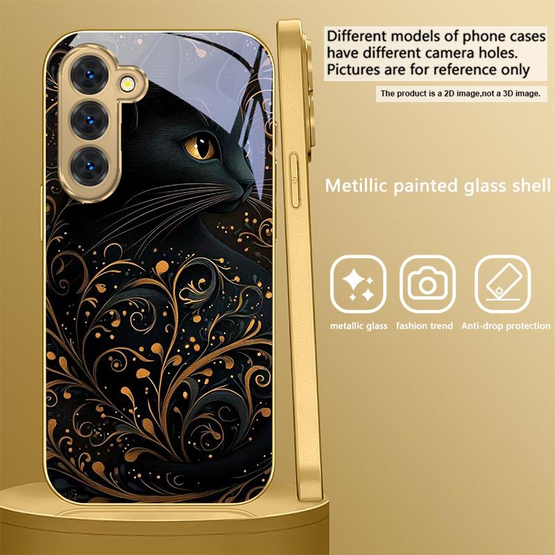 Fantastic Black Cat For Samsung Galaxy S20 FE S21 S22 S23 Plus S24 Ultra S25Ultra S21+ S9+ S22Plus Golden Glass Phone Case