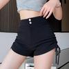 Women's High-Waisted Black Drawstring Shorts - Summer 2025 Slim Fit Trendy Style