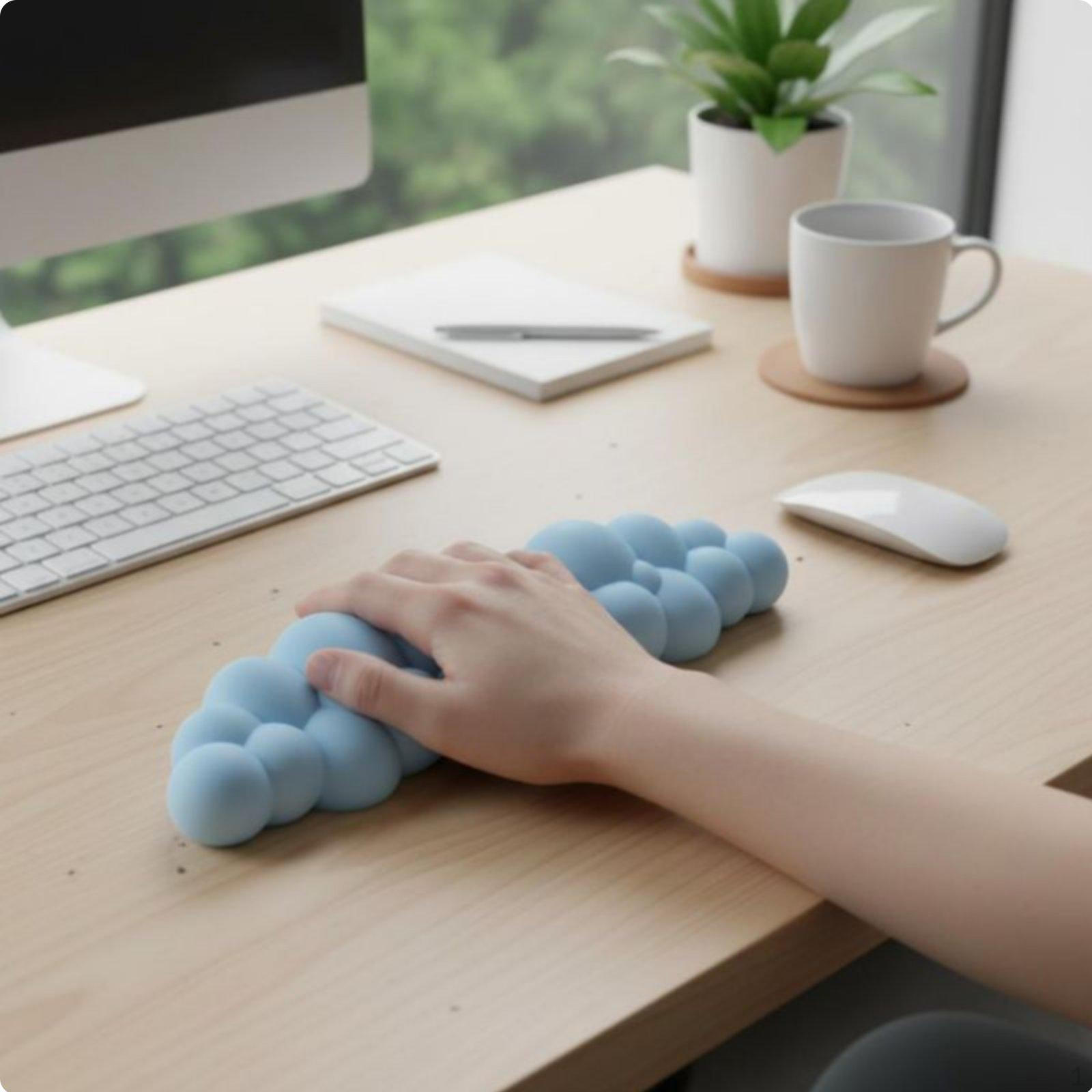 Ergonomikus csuklótámasz Párna Érintő Szilikon Párnázott Kopásálló Memóriahab Blue Large Cloud white