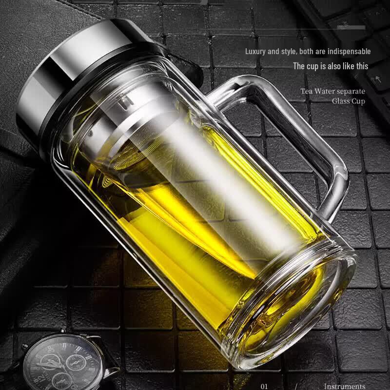 380ml Double-Wall Borosilicate Glass Tea Mug with Handle
