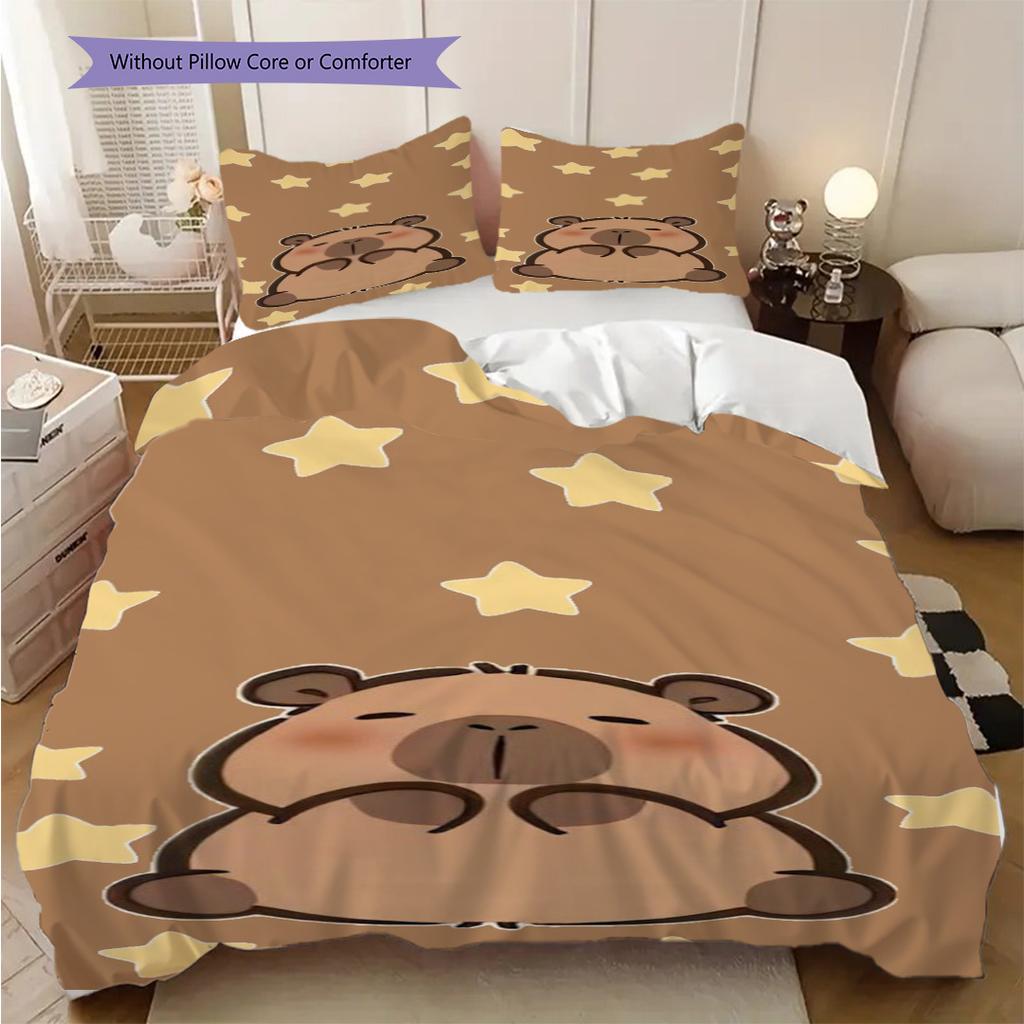 Cute Starry Bear Hug Three-piece set (1 * duvet cover + 2 * pillowcase, without core) 2D Flat Christmas birthday gift Bedding set