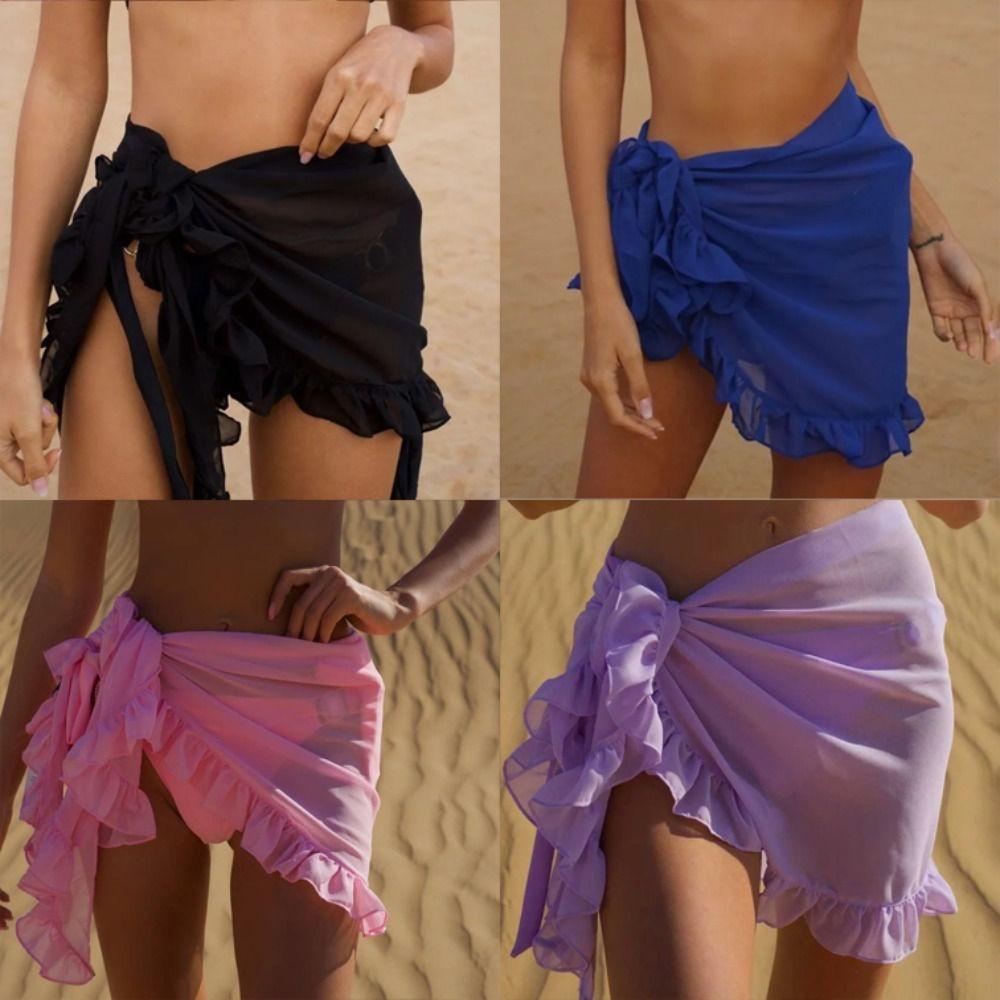 Mesh Ruffle Beach Cover Ups Sheer Wrap Summer Cover Ups Sarong Swimwear Cover Ups  Beach Vacation