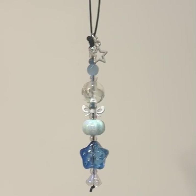 Sweet Clear Star Bead Charm Pendant Chain Phone Strap Pocket Keychain Strap Hangings Decoration for Key Bag Purse
