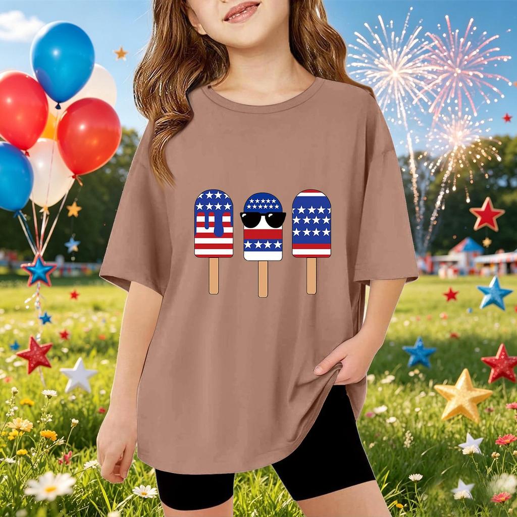 Kids Short Sleeve T Shirt Independence Day Printed Top Casual Fit Lightweight Tee for Boys and Girls Summer Wear