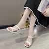 2025 summer French style new high heels high value solid color toe square head versatile low heel wear sandals