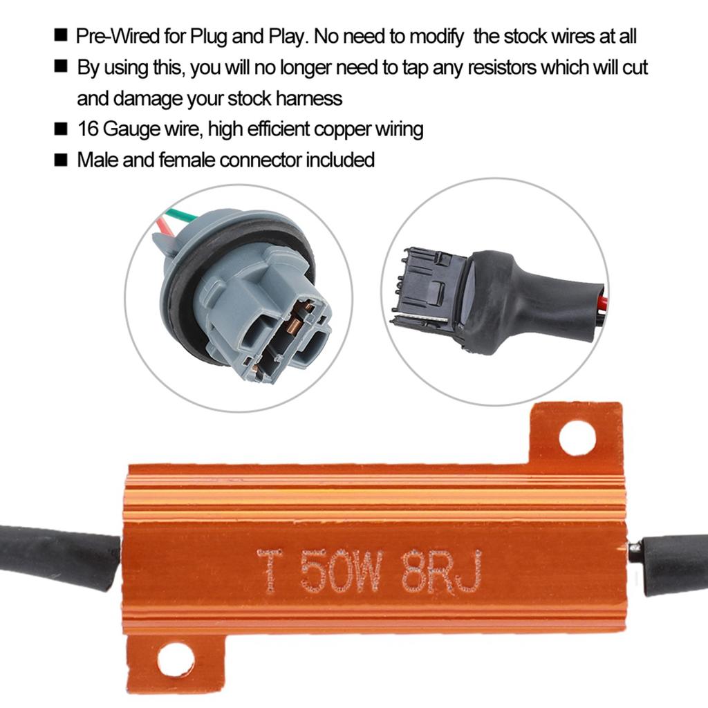 7440 T20 50W8RJ Hyper Flash Fix Hatasız Kablolama Adaptörleri LED Sinyal Lambaları İçin