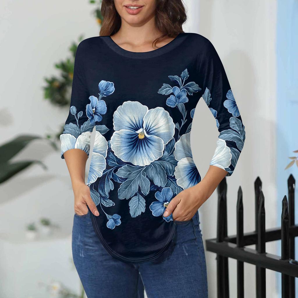 Damen-T-Shirts, 3/4-Ärmel, einfarbig, Pullover, Sommer, Frühling, Tops, Blusen