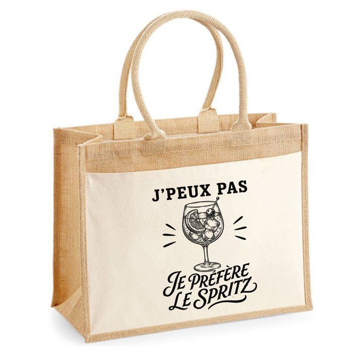 Sac cabas - PLANETEE - Collection « J'peux pas minimaliste » - toile jute et coton - 21 L (43×33×21 cm) - illustration au trait noir