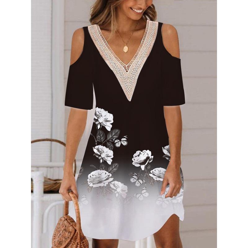 BITCED Fashion Summer Spring Short Sleeve V-Neck Casual Dresses
