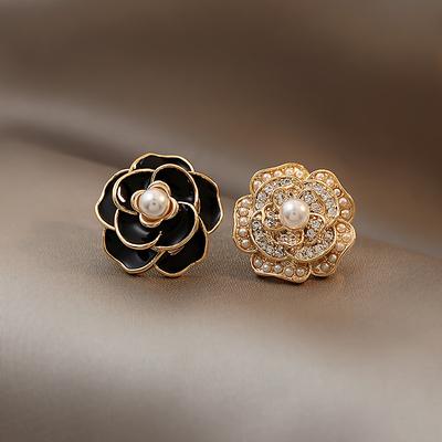 Elegant Women Girls Camellia Pearl Earrings Trendy Flower Classic Ear Rings Fashion Lady Wedding Party Jewelry Stud Earring Gift
