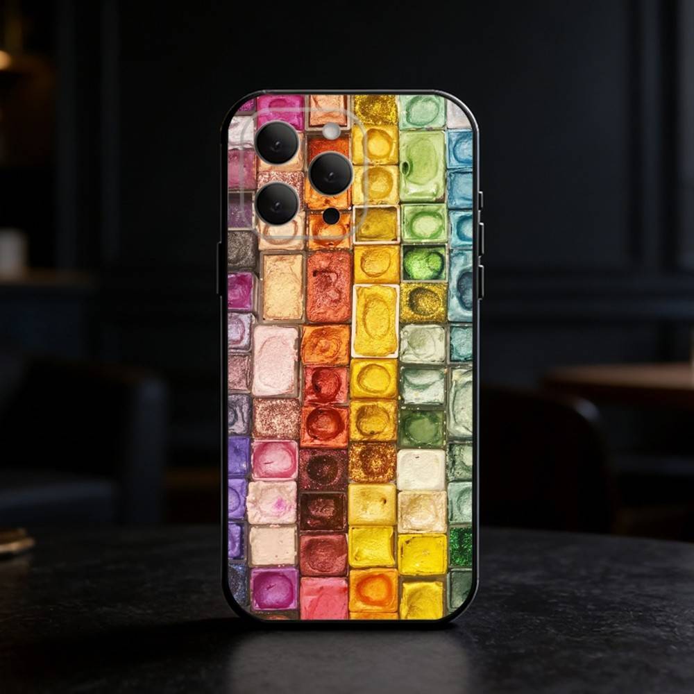 Watercolors Set Paint Palette Phone Case Silicone black Soft For IPhone 17,16,15,14,13,12,11,SE,Plus Pro Max