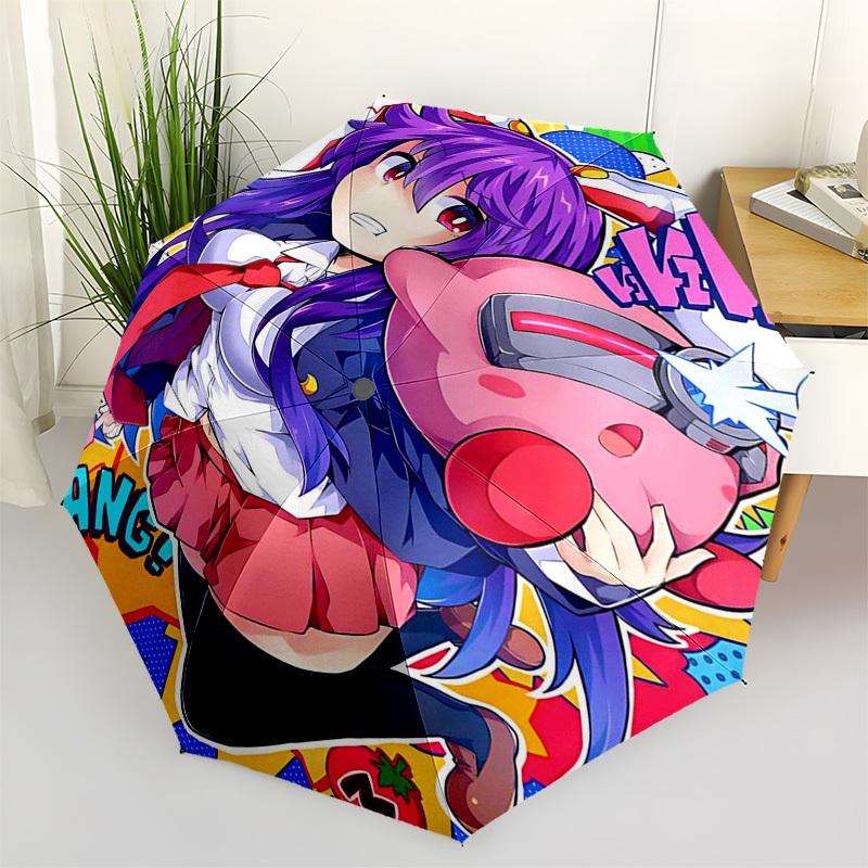 

1pc Outdoor Umbrella with Anime Girl and Piggy Bank Design - Automatic Opening/Closing, Portable 3-Fold Design, 8-Bone Iron Frame - Perfect Gift