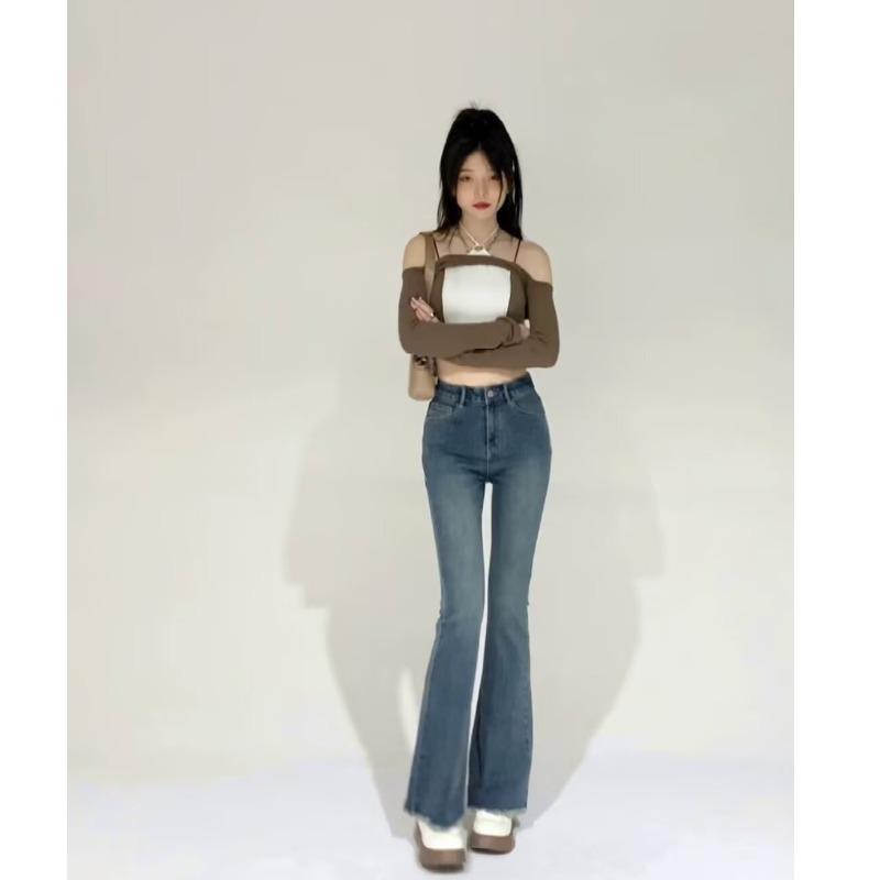 

Острые джинсы с необработанным краем, высокой посадкой и облегающего кроя для высоких женщин - Весна и Осень 2023 2XL