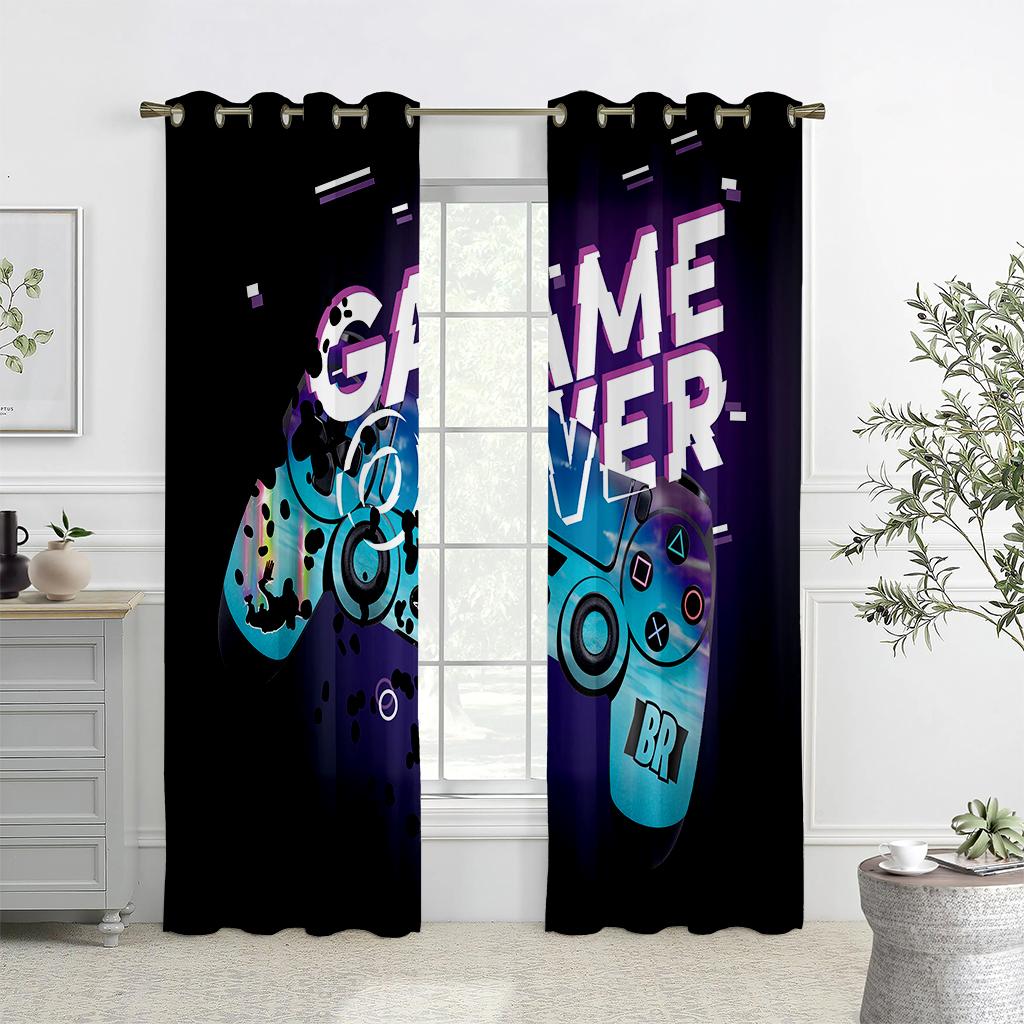 Kids' Cartoon Games Curtains, Electronic Controller Curtains, 2 Panel, Boys, Girls Room, Bedroom, Study, Window Decoration