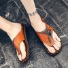Summer New Men Genuine Leather Slippers Fashion Designer Flip-flops Young Man Street Cool Beach Shoes