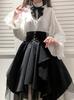 WANSHIX Gothic Long Sleeve Ribbon Blouse and Tulle Skirt Cute Princess Landmine Winter Black and Women's 3-Piece Set, Lolita, Style, Style, Spring,