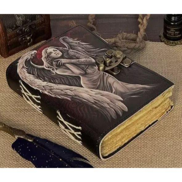 Angel with Tears Leather Journal 200 Pages of Antique Handmade Deckle Edge Paper