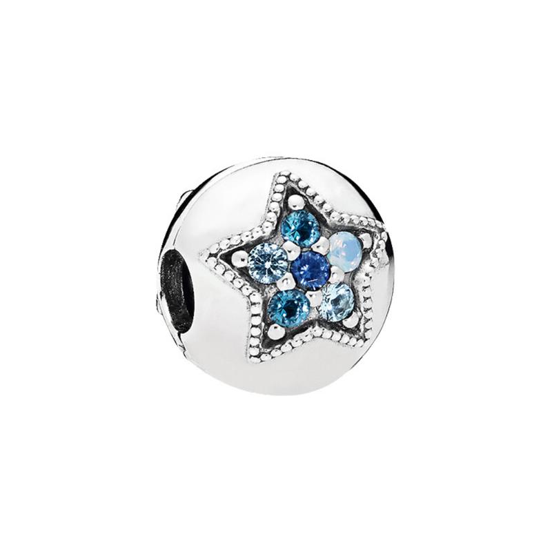 Pandora Blue five-pointed star fixed buckle 925 silver jewelry accessories women s style 43959 синий