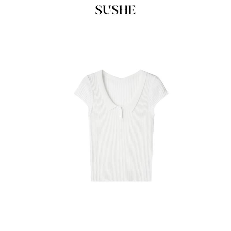 Shuxi Yunyou Women's Ribbed Polo Knit Short Sleeve Top