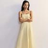 New French Suspender Long Dress Yellow Waist and Thin Summer Sleeveless Dress Resort Style Designer
