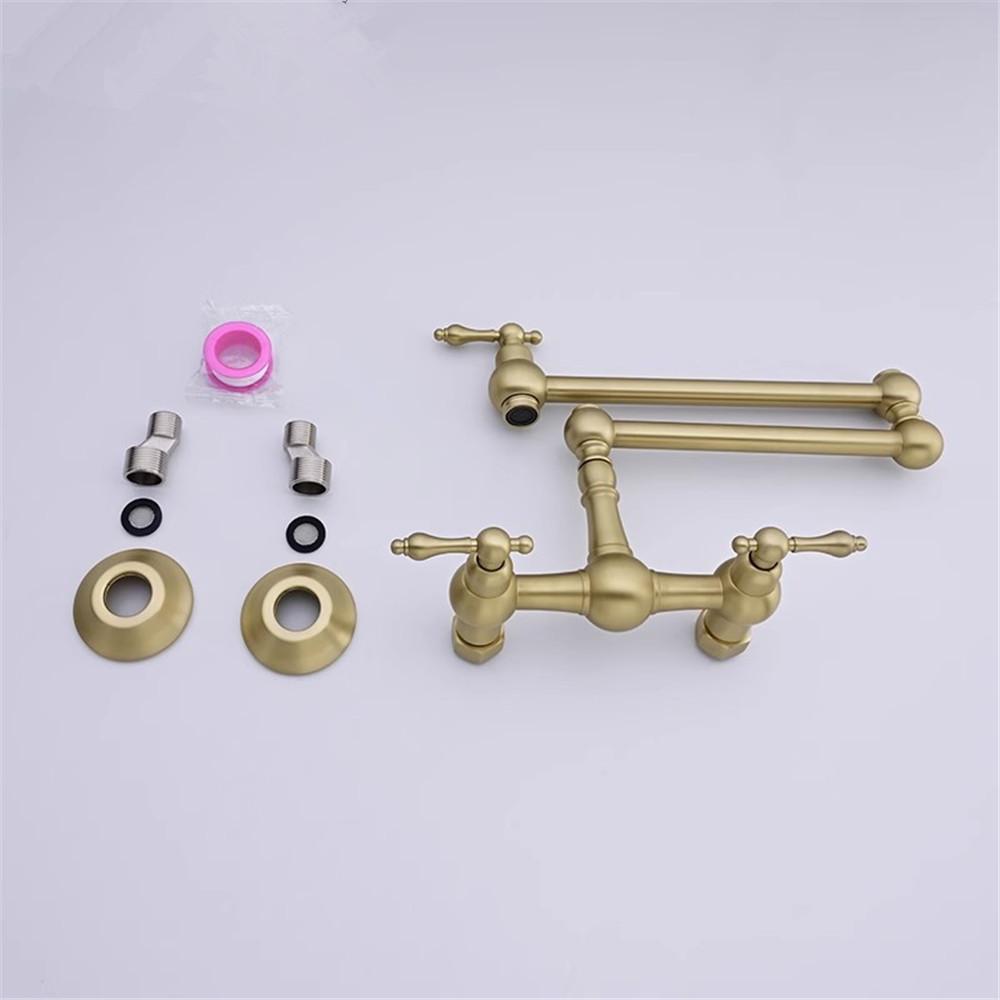 Brushed Gold Pot Filler Tap Black Foldable Kitchen Faucet Hot & Cold Nickel Sink Tap Rotate Folding Spout Wall Mounted Brass