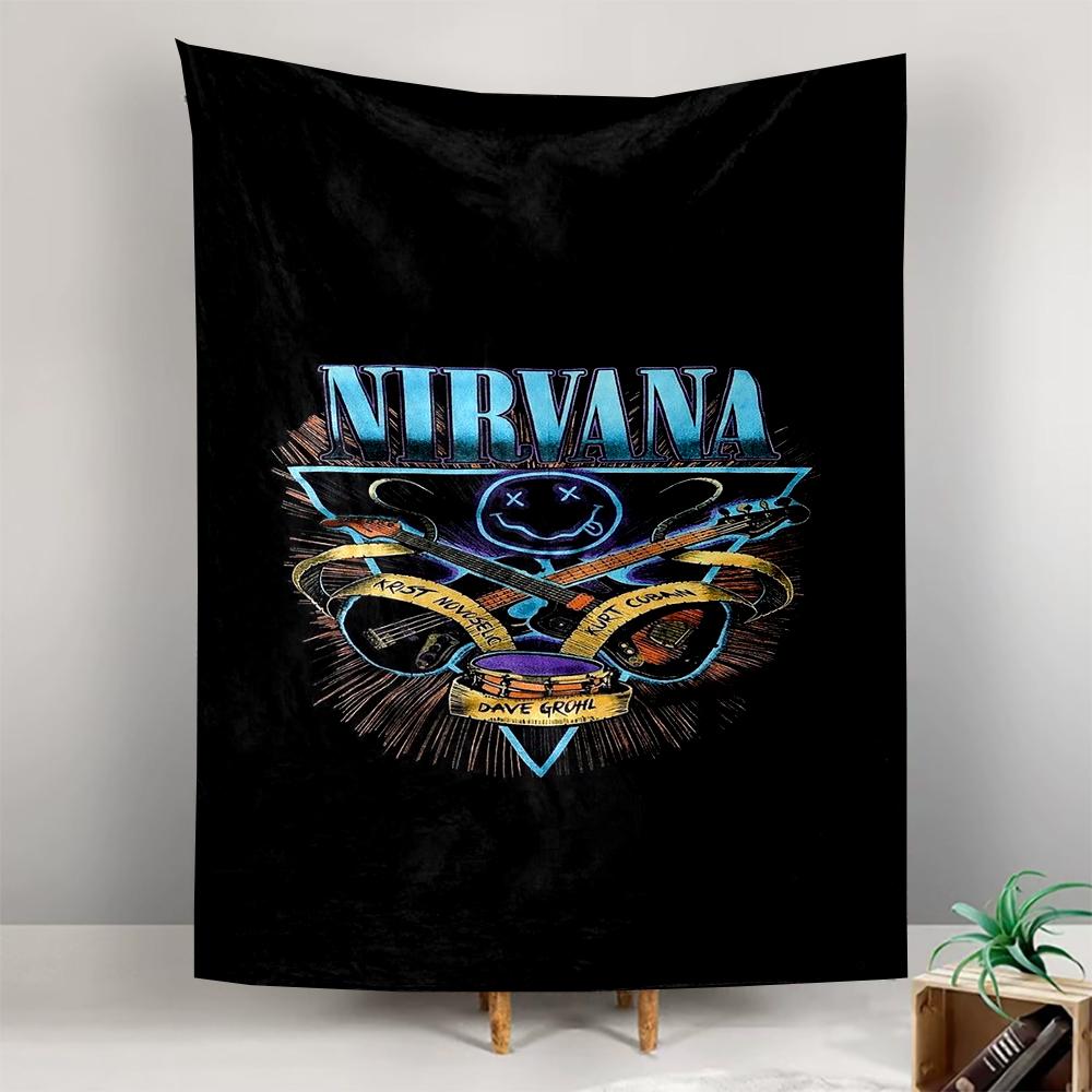 Tapestry Nirvana Band Guitars Drum Smiley Vintage Grunge Wall Hanging for Rock Music Lover Room Decor