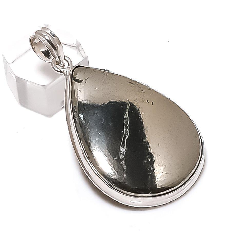 Pyrite Agate Gemstone 925 Sterling Silver Jewelry Pendant 2.29"