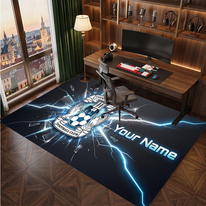 Coventry City Custom Crystal Velvet Rug, Personalized Name Text Print, Football Logo Soft Non‑Slip Floor Mat Home Decor Gift