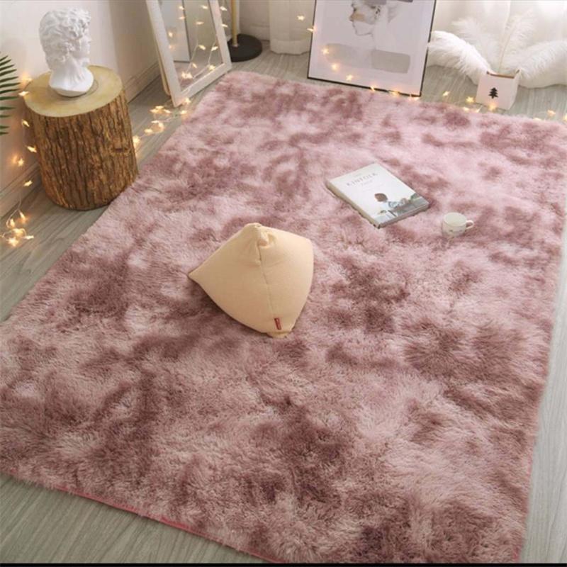 Fluffy Carpet Tie Dyeing Long Hair Plush Soft Carpet Rug Solid Color Living Room Bedroom Baby Children Thick Shaggy Crawling Mat