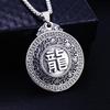 Hip Hop Chinese Dragon Embossed Round Pendant Necklace for Men and Women - Titanium Stainless Steel.
