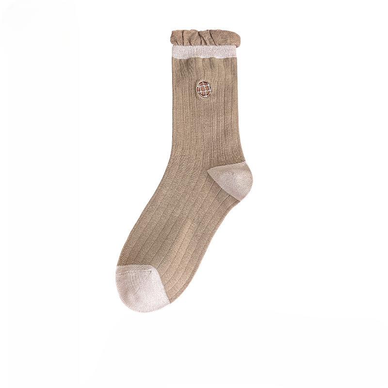 

Женские осенне-зимние новые носки из хлопка с вышивкой, мультяшным рисунком, любовью, милым кружевом в рубчик 1 pair