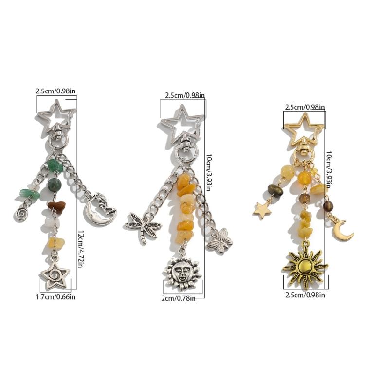 Fashionable Stars Moon Sun Pendant Keyring Holder for Women and Girls Bohemian Colorful Beads Jewelry Accessory