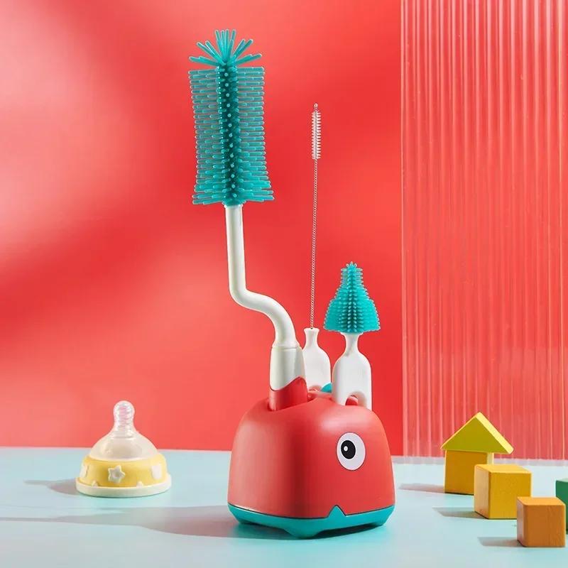 3PCS Silicone Bottle Cleaning Brush Baby Pacifier Straw Scrubber Small Brush 360 Degree Glass Cup Washing Brush Tool Set