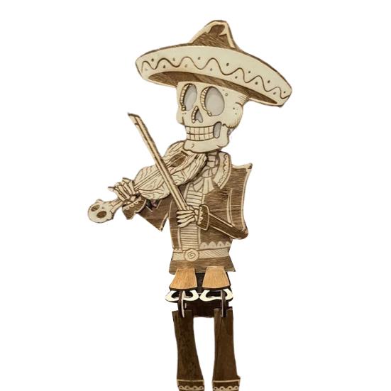 Halloween Articulated Skeleton Decoration Guitar/Horn/Violin Player Skeleton Statue Collectible DIY Wood Ornament for Home Party Decor