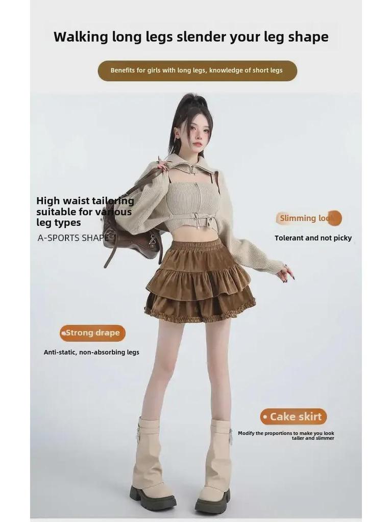 Fustă A-line pufoasă din catifea în stil balerină cu talie înaltă subțire și tiv cu volane pentru femei