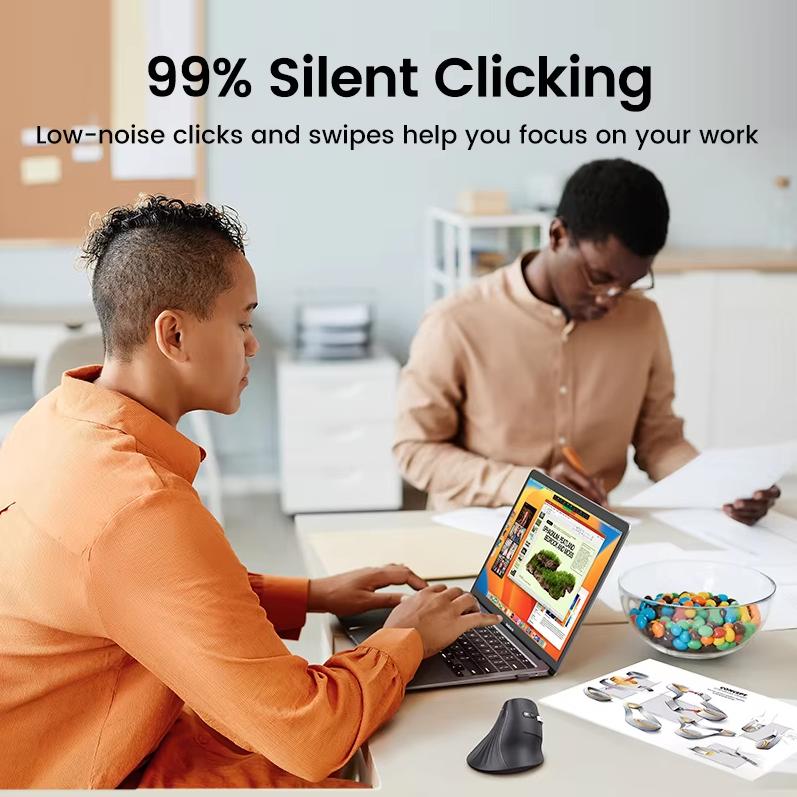 UGREEN ergonomic mouse, wireless Bluetooth vertical mouse, Type-C charging vertical grip mouse, anti mouse hand soft sound mouse