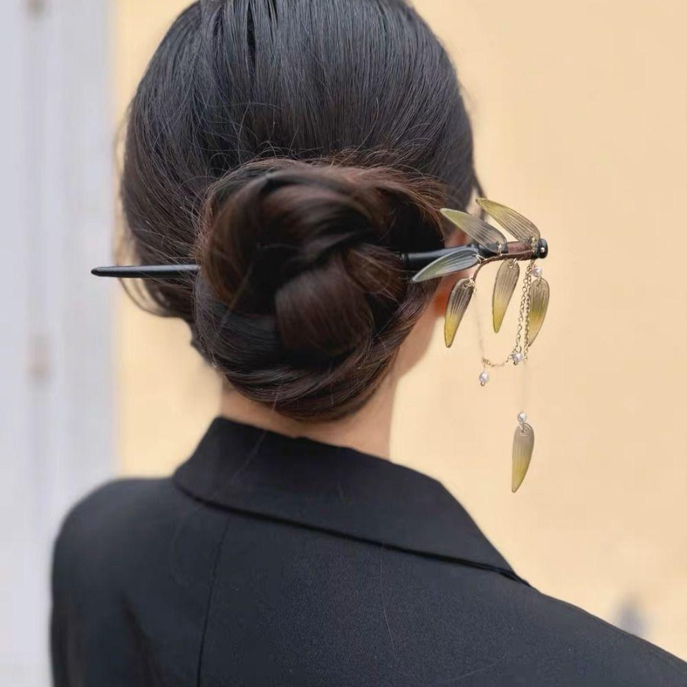 

Headwear Hairstyle Tools Tassel For Girls Wooden Hanfu Hairpins Chinese Hair Fork Leaf Hair Sticks