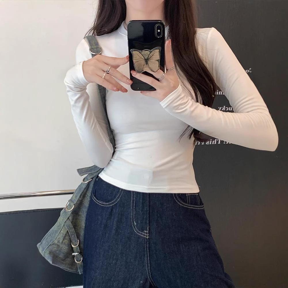 2025 Women's Slim-Fit Waist-Hugging Long-Sleeve T-Shirt – Versatile, Solid Color for Spring and Autumn