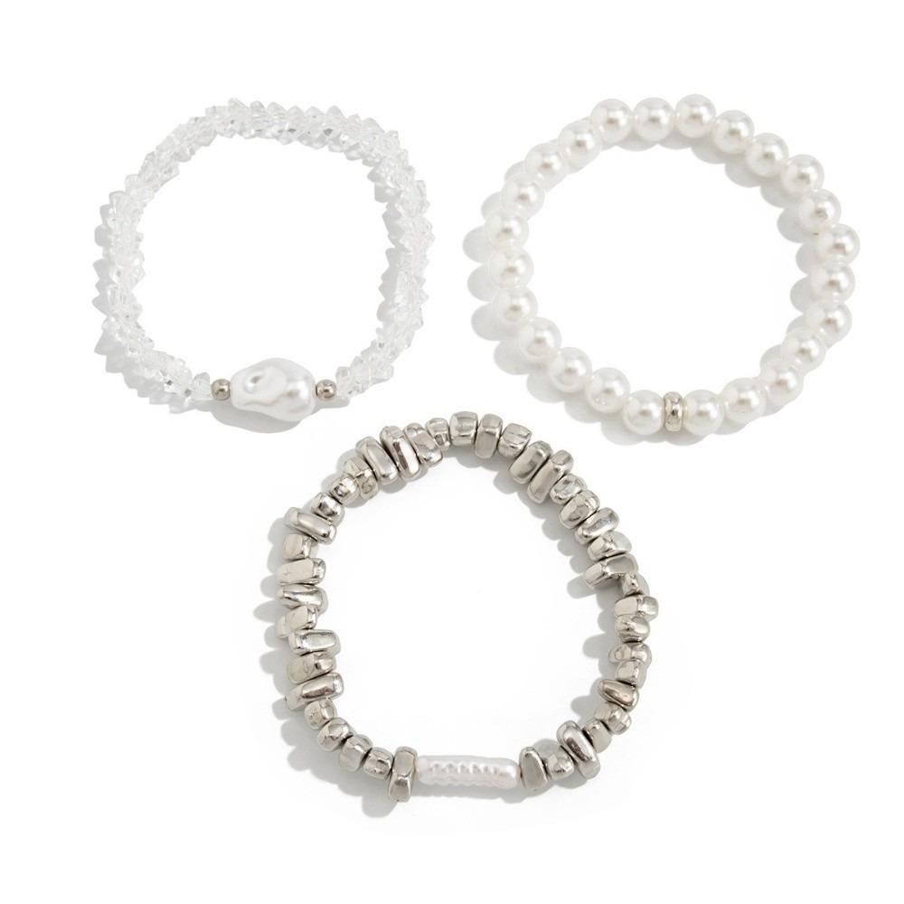 Baroque Imitation Pearl Bracelets Silver Metal Hand Chain Creative Bracelets Set Jewelry