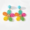 Dopamine Flower Woven Earrings: Summer Beach Raffia Studs for Women