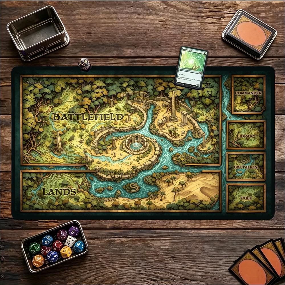 Vintage Wilderness Map Large Game Playmat Non Slip Rubberextended Mat For Card Table Games Office Workspace Keyboard Mouse Setup